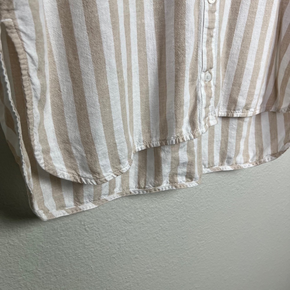 Old Navy The Boyfriend Shirt Tan White Striped Linen Blend Button Down Medium - Picture 5 of 8